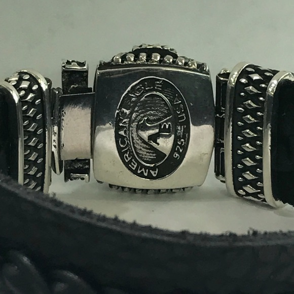 sterling silver lion face bracelet with  leather - Picture 4 of 8